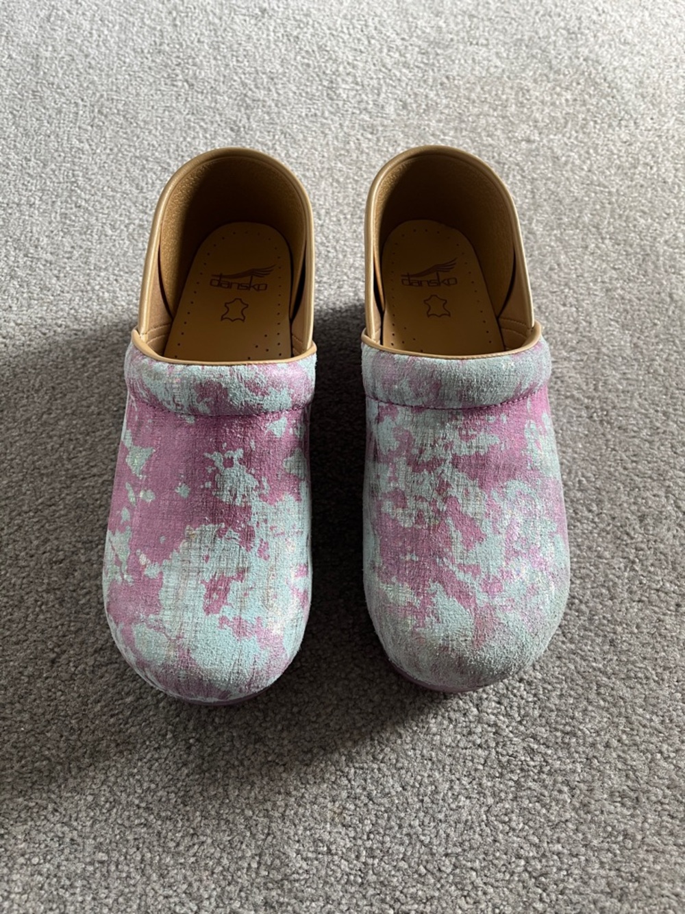 Dansko Pink and Mint Slip-On Clogs for Women